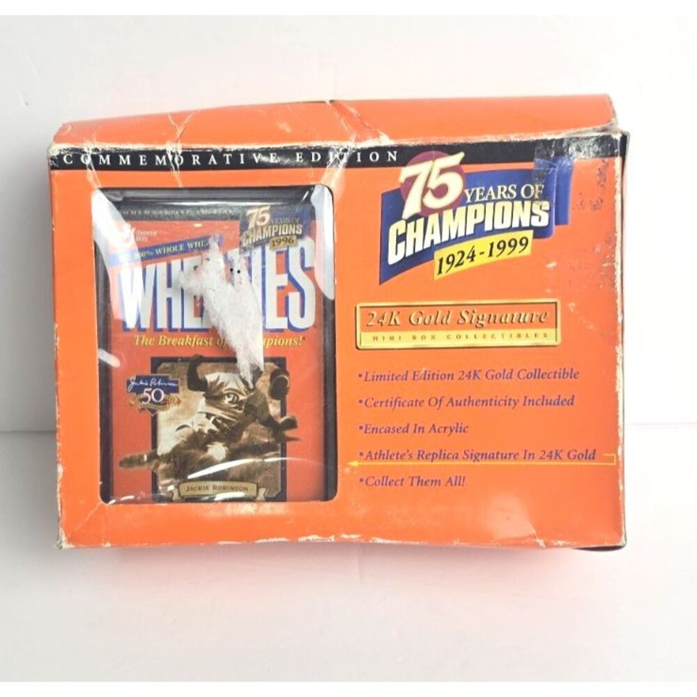 Wheaties 75th Anniv Jackie Robinson 24K Gold Signature Mini Box Collectible